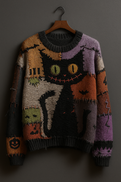 Patch Cat Halloween Sweater