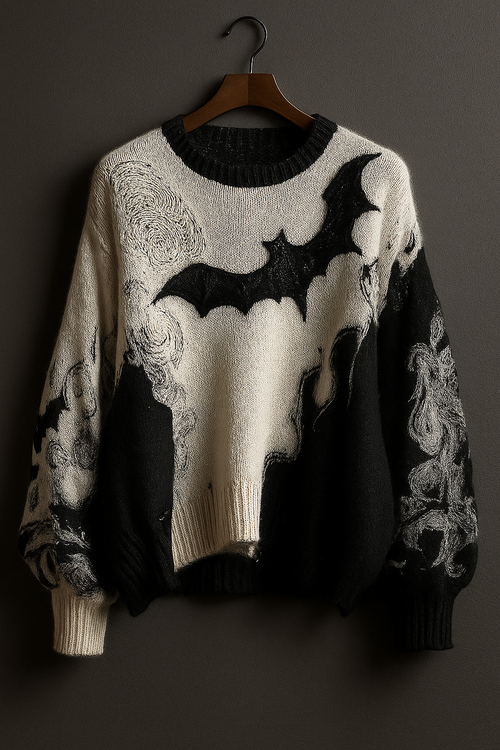 Bat Night Abstract Knit Sweater