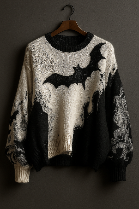Bat Night Abstract Knit Sweater