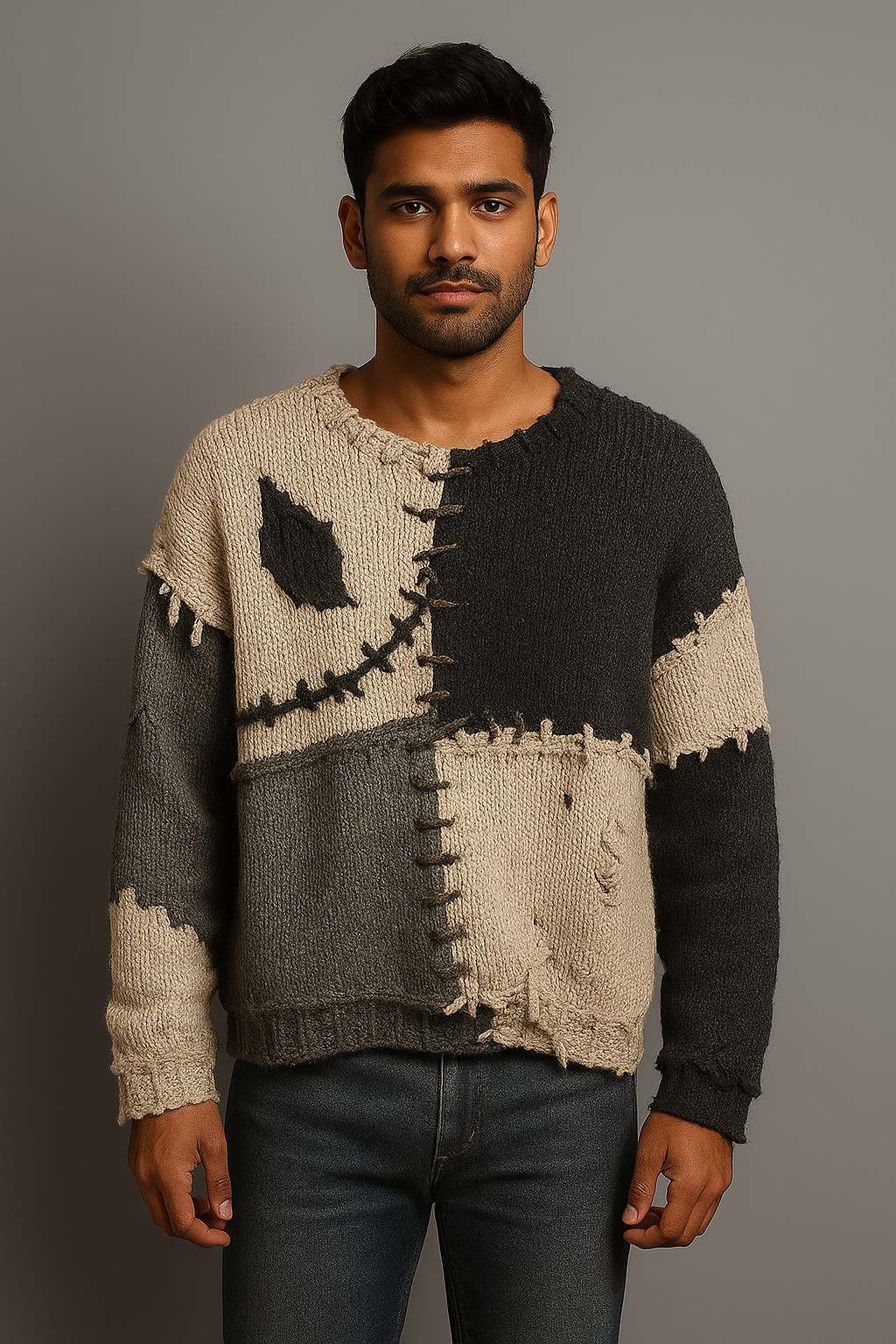 Patchwork Creepy Face Sweater