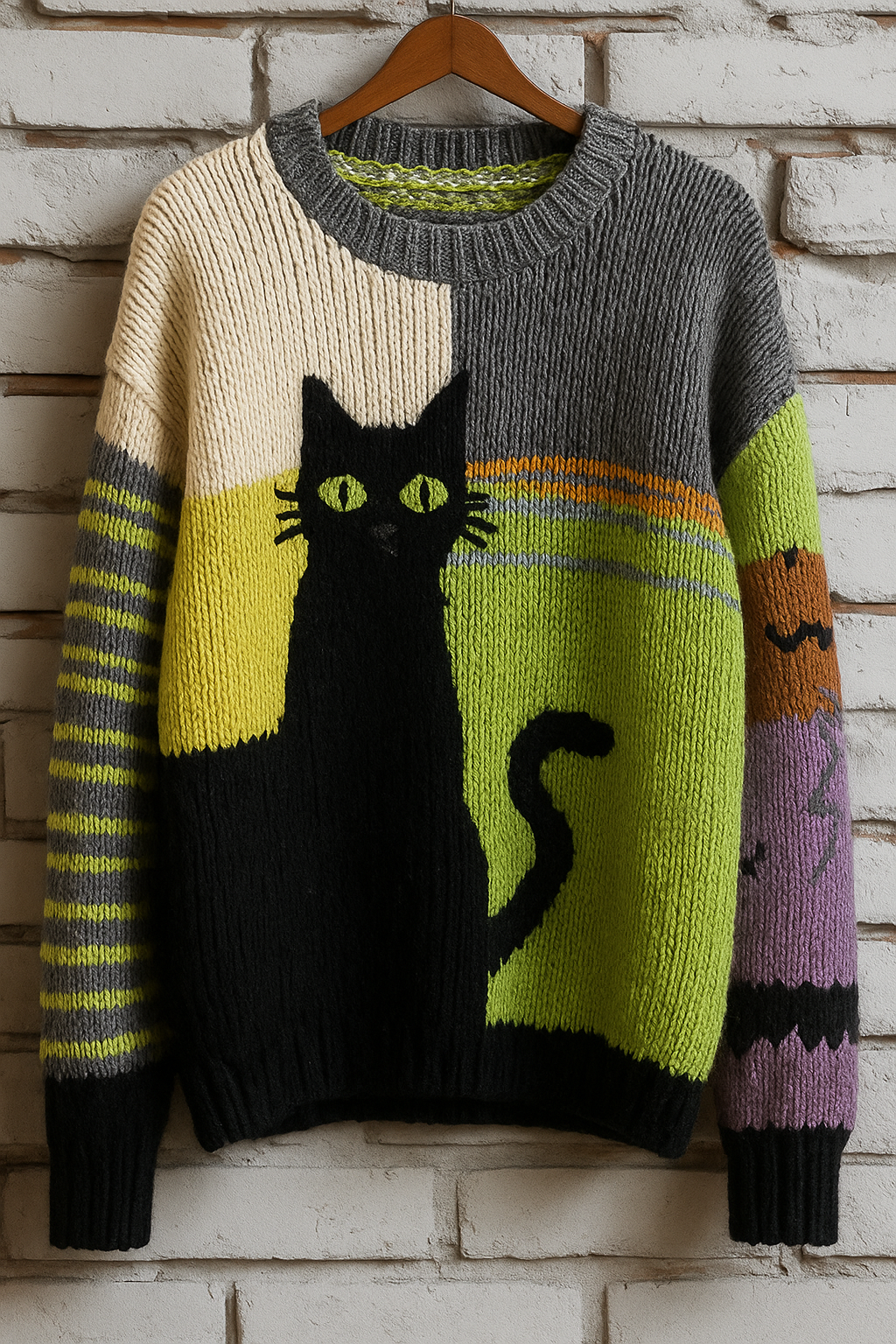 Neon Black Cat Graphic Sweater