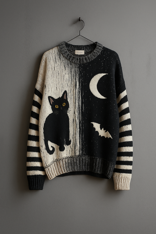 Night Moon & Cat Knit Sweater
