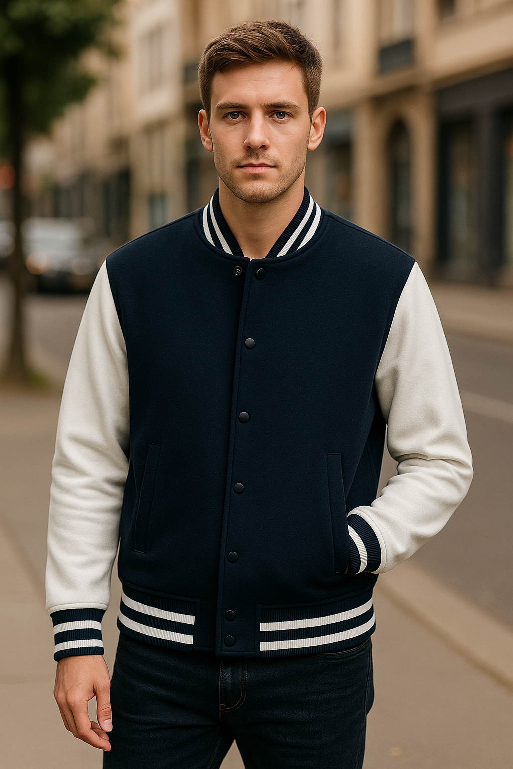 Navy & White Varsity Jacket
